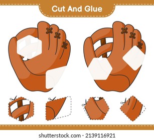 Cut and glue, cut parts of Baseball Glove and glue them. Educational children game, printable worksheet, vector illustration