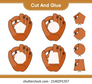 Cut and glue, cut parts of Baseball Glove and glue them. Educational children game, printable worksheet, vector illustration