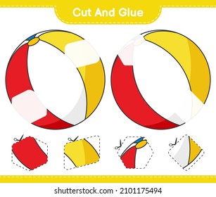 Cut and glue, cut parts of Beach Ball and glue them. Educational children game, printable worksheet, vector illustration