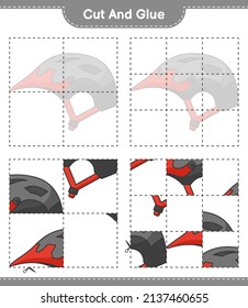 Cut and glue, cut parts of Bicycle Helmet and glue them. Educational children game, printable worksheet, vector illustration