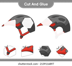 Cut and glue, cut parts of Bicycle Helmet and glue them. Educational children game, printable worksheet, vector illustration