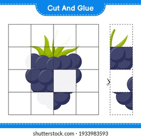 Cut and glue, cut parts of Blackberries and glue them. Educational children game, printable worksheet, vector illustration
