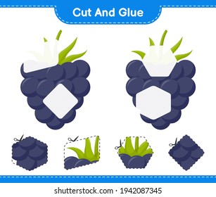 Cut and glue, cut parts of Blackberries and glue them. Educational children game, printable worksheet, vector illustration