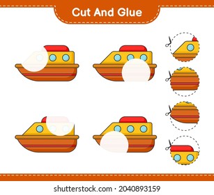 Cut and glue, cut parts of Boat and glue them. Educational children game, printable worksheet, vector illustration
