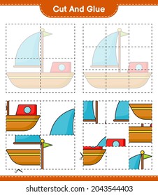 Cut and glue, cut parts of Boat and glue them. Educational children game, printable worksheet, vector illustration