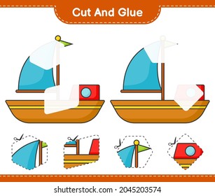 Cut and glue, cut parts of Boat and glue them. Educational children game, printable worksheet, vector illustration
