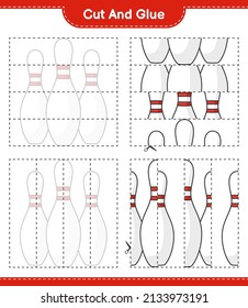 Cut and glue, cut parts of Bowling Pin and glue them. Educational children game, printable worksheet, vector illustration