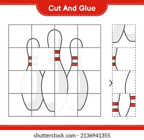 Cut and glue, cut parts of Bowling Pin and glue them. Educational children game, printable worksheet, vector illustration