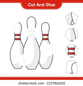 Cut and glue, cut parts of Bowling Pin and glue them. Educational children game, printable worksheet, vector illustration