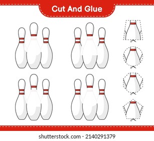 Cut and glue, cut parts of Bowling Pin and glue them. Educational children game, printable worksheet, vector illustration