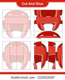 Cut and glue, cut parts of Boxing Helmet and glue them. Educational children game, printable worksheet, vector illustration