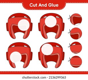 Cut and glue, cut parts of Boxing Helmet and glue them. Educational children game, printable worksheet, vector illustration