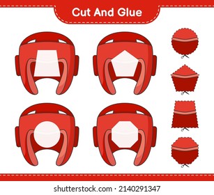 Cut and glue, cut parts of Boxing Helmet and glue them. Educational children game, printable worksheet, vector illustration