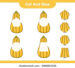 Cut and glue, cut parts of Butternut Squash and glue them. Educational children game, printable worksheet, vector illustration