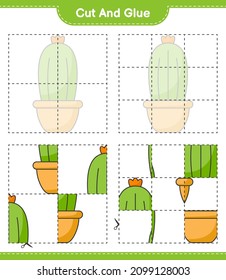 Cut and glue, cut parts of Cactus and glue them. Educational children game, printable worksheet, vector illustration