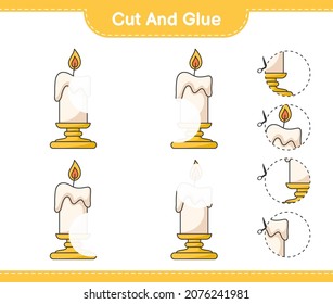 Cut and glue, cut parts of Candle and glue them. Educational children game, printable worksheet, vector illustration