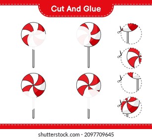 Cut and glue, cut parts of Candy and glue them. Educational children game, printable worksheet, vector illustration
