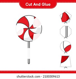 Cut and glue, cut parts of Candy and glue them. Educational children game, printable worksheet, vector illustration