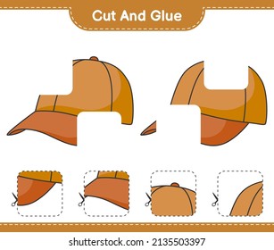 Cut and glue, cut parts of Cap Hat and glue them. Educational children game, printable worksheet, vector illustration