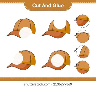 Cut and glue, cut parts of Cap Hat and glue them. Educational children game, printable worksheet, vector illustration