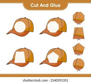 Cut and glue, cut parts of Cap Hat and glue them. Educational children game, printable worksheet, vector illustration