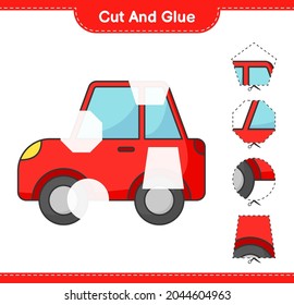 Cut and glue, cut parts of Car and glue them. Educational children game, printable worksheet, vector illustration