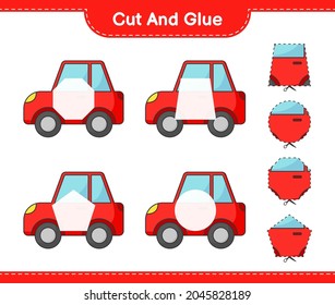 Cut and glue, cut parts of Car and glue them. Educational children game, printable worksheet, vector illustration