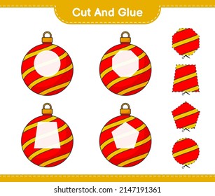 Cut and glue, cut parts of Christmas Ball and glue them. Educational children game, printable worksheet, vector illustration