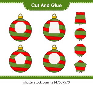 Cut and glue, cut parts of Christmas Ball and glue them. Educational children game, printable worksheet, vector illustration