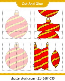 Cut and glue, cut parts of Christmas Ball and glue them. Educational children game, printable worksheet, vector illustration