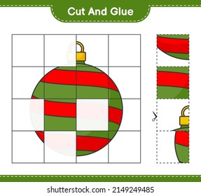 Cut and glue, cut parts of Christmas Ball and glue them. Educational children game, printable worksheet, vector illustration