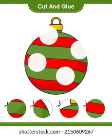 Cut and glue, cut parts of Christmas Ball and glue them. Educational children game, printable worksheet, vector illustration