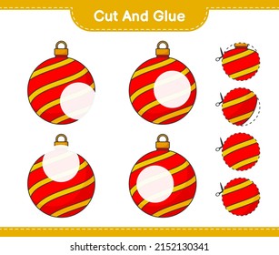 Cut and glue, cut parts of Christmas Ball and glue them. Educational children game, printable worksheet, vector illustration