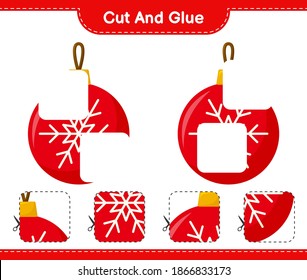 Cut and glue, cut parts of Christmas Balls and glue them. Educational children game, printable worksheet, vector illustration