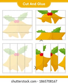 Cut and glue, cut parts of Christmas Bell and glue them. Educational children game, printable worksheet, vector illustration