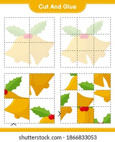 Cut and glue, cut parts of Christmas Bell and glue them. Educational children game, printable worksheet, vector illustration