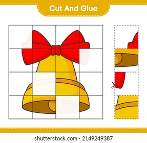 Cut and glue, cut parts of Christmas Bell and glue them. Educational children game, printable worksheet, vector illustration