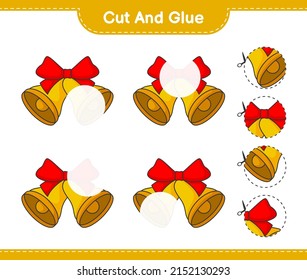 Cut and glue, cut parts of Christmas Bell and glue them. Educational children game, printable worksheet, vector illustration