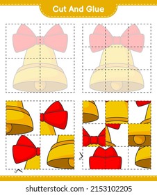 Cut and glue, cut parts of Christmas Bell and glue them. Educational children game, printable worksheet, vector illustration