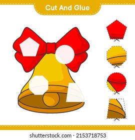 Cut and glue, cut parts of Christmas Bell and glue them. Educational children game, printable worksheet, vector illustration