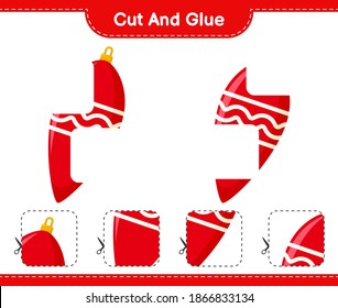 Cut and glue, cut parts of Christmas Lights and glue them. Educational children game, printable worksheet, vector illustration