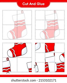 Cut and glue, cut parts of Christmas Sock and glue them. Educational children game, printable worksheet, vector illustration