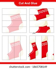 Cut and glue, cut parts of Christmas Stocking and glue them. Educational children game, printable worksheet, vector illustration