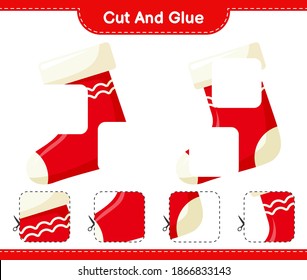 Cut and glue, cut parts of Christmas Stocking and glue them. Educational children game, printable worksheet, vector illustration