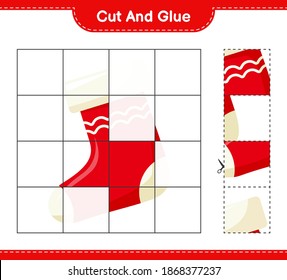 Cut and glue, cut parts of Christmas Stocking and glue them. Educational children game, printable worksheet, vector illustration