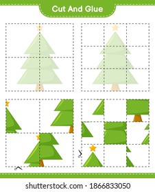 Cut and glue, cut parts of Christmas Tree and glue them. Educational children game, printable worksheet, vector illustration