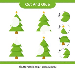 Cut and glue, cut parts of Christmas Tree and glue them. Educational children game, printable worksheet, vector illustration