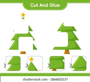 Cut and glue, cut parts of Christmas Tree and glue them. Educational children game, printable worksheet, vector illustration