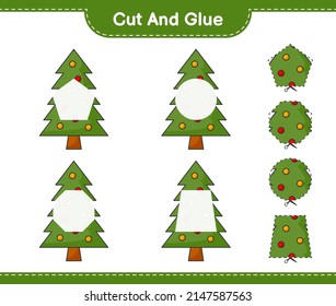 Cut and glue, cut parts of Christmas Tree and glue them. Educational children game, printable worksheet, vector illustration