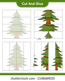 Cut and glue, cut parts of Christmas Tree and glue them. Educational children game, printable worksheet, vector illustration